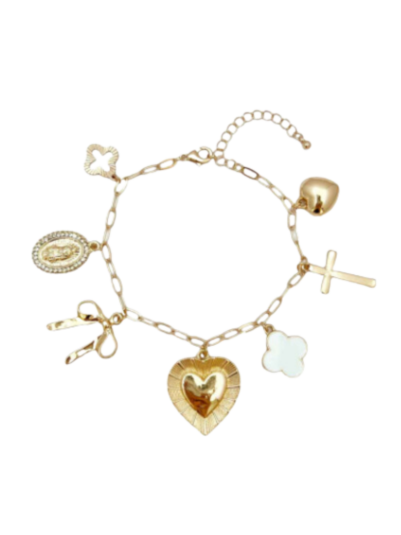 7 Charm Clover Heart Cross Ribbon Bracelet