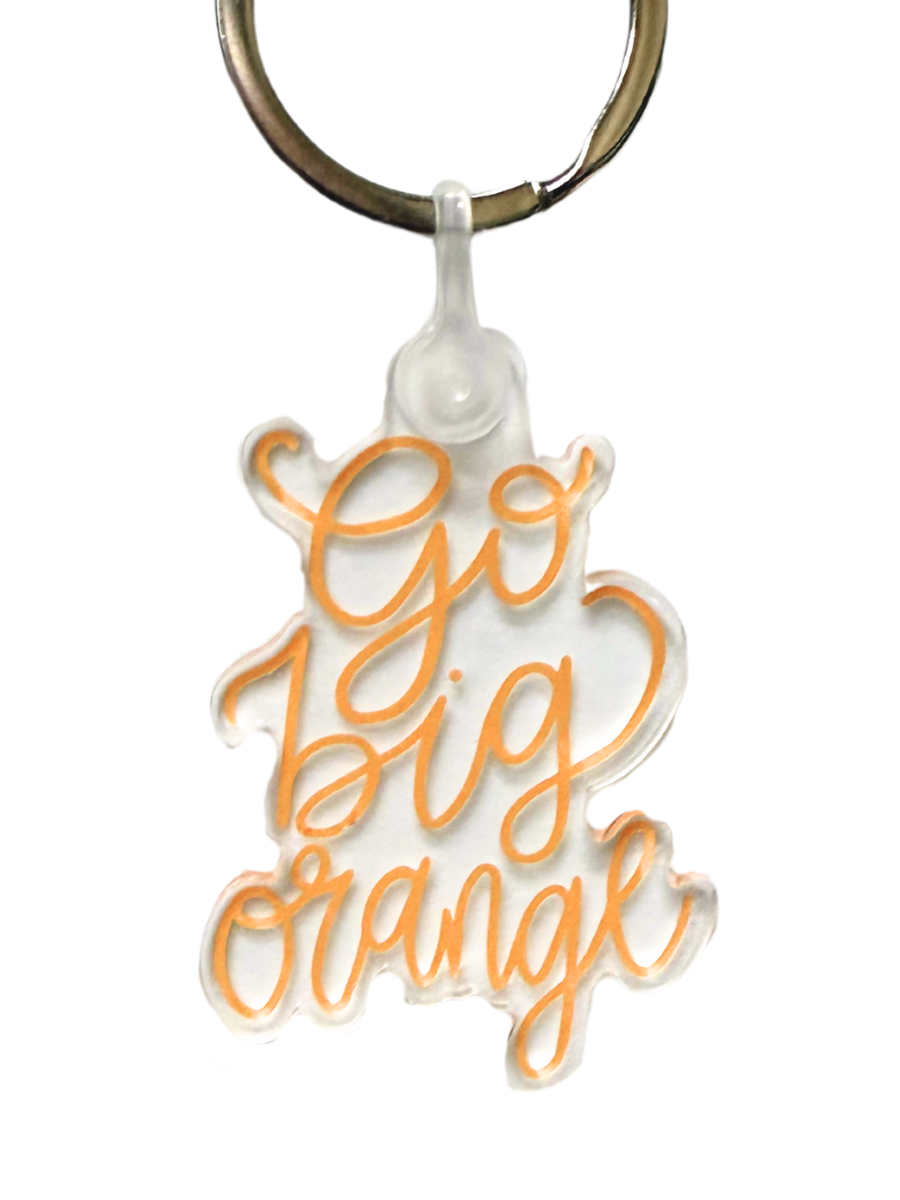 Go Big Orange Script 2x2 Acrylic Keychain