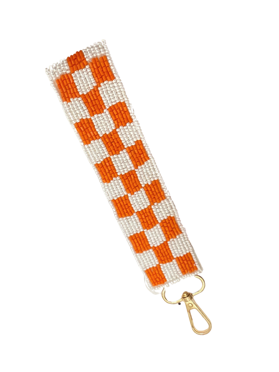 Beaded Orange and White Keychain