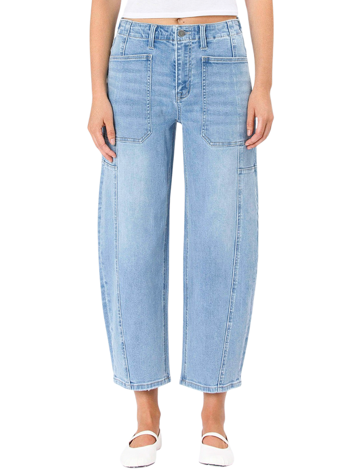 Super High Rise Elastic Band Barrel Jeans