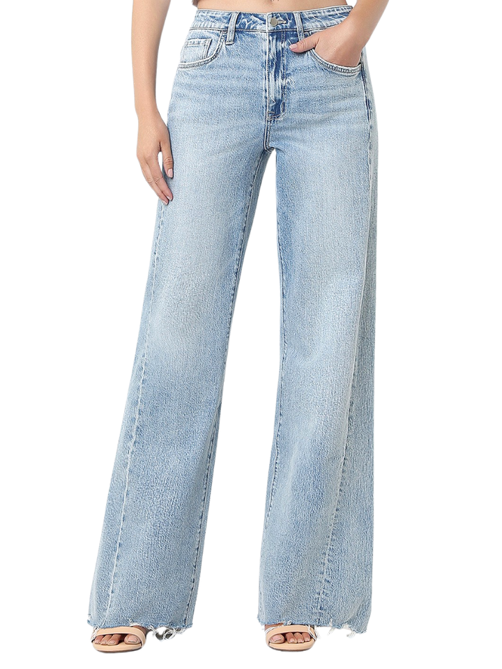 Super High Rise Uneven Raw Hem Vintage Flare Jeans
