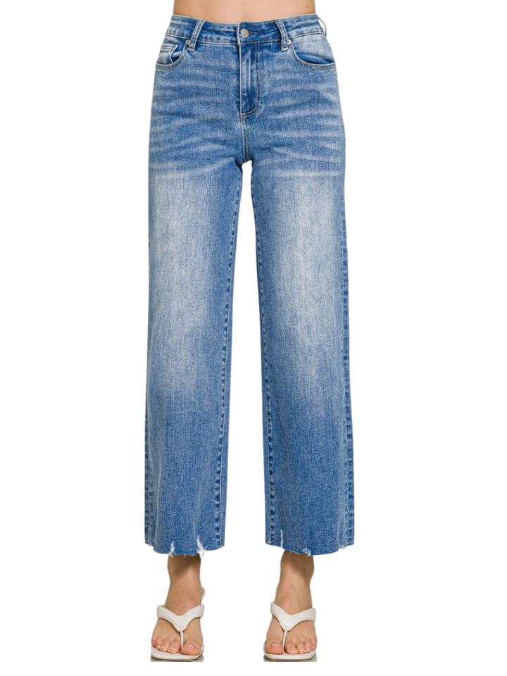 Lived In Raw Hem Cropped Jeans