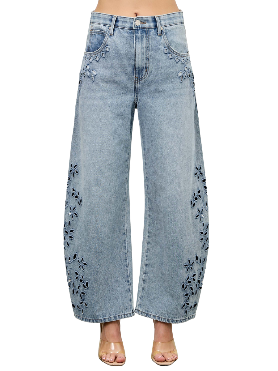 Daisy Drift Embroidered Barrel Jeans
