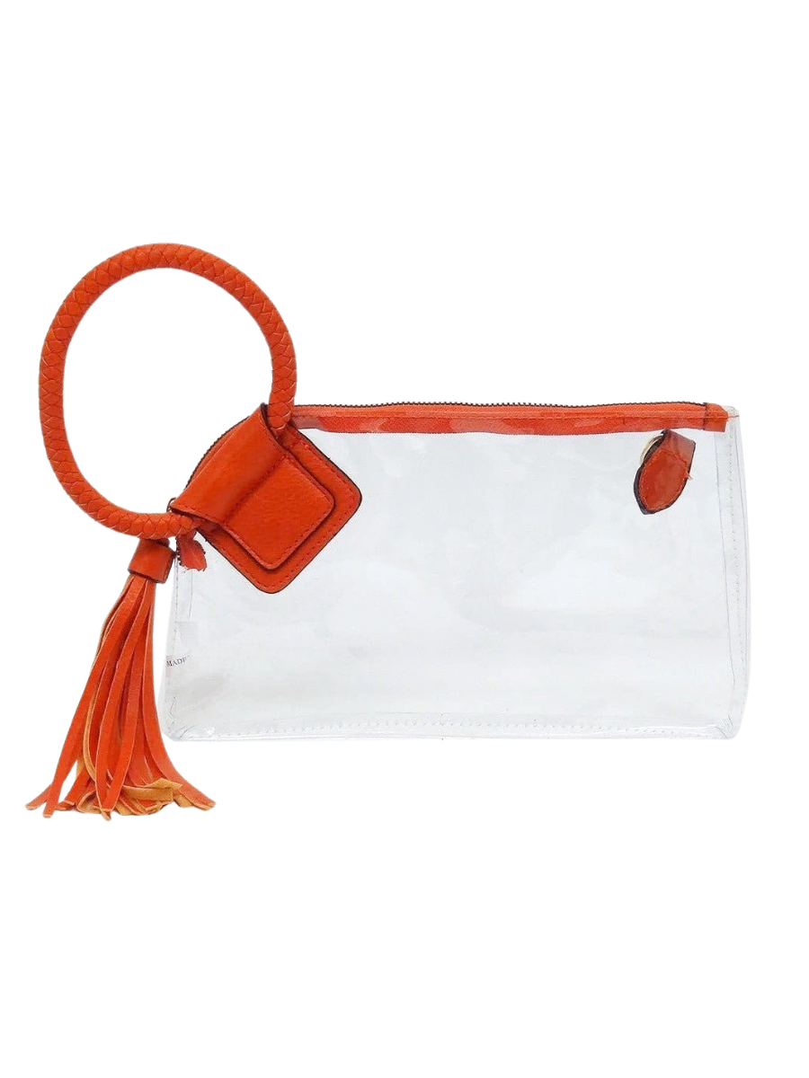 Clear Cuff Handle Tassel Wristlet Clutch/Crossbody