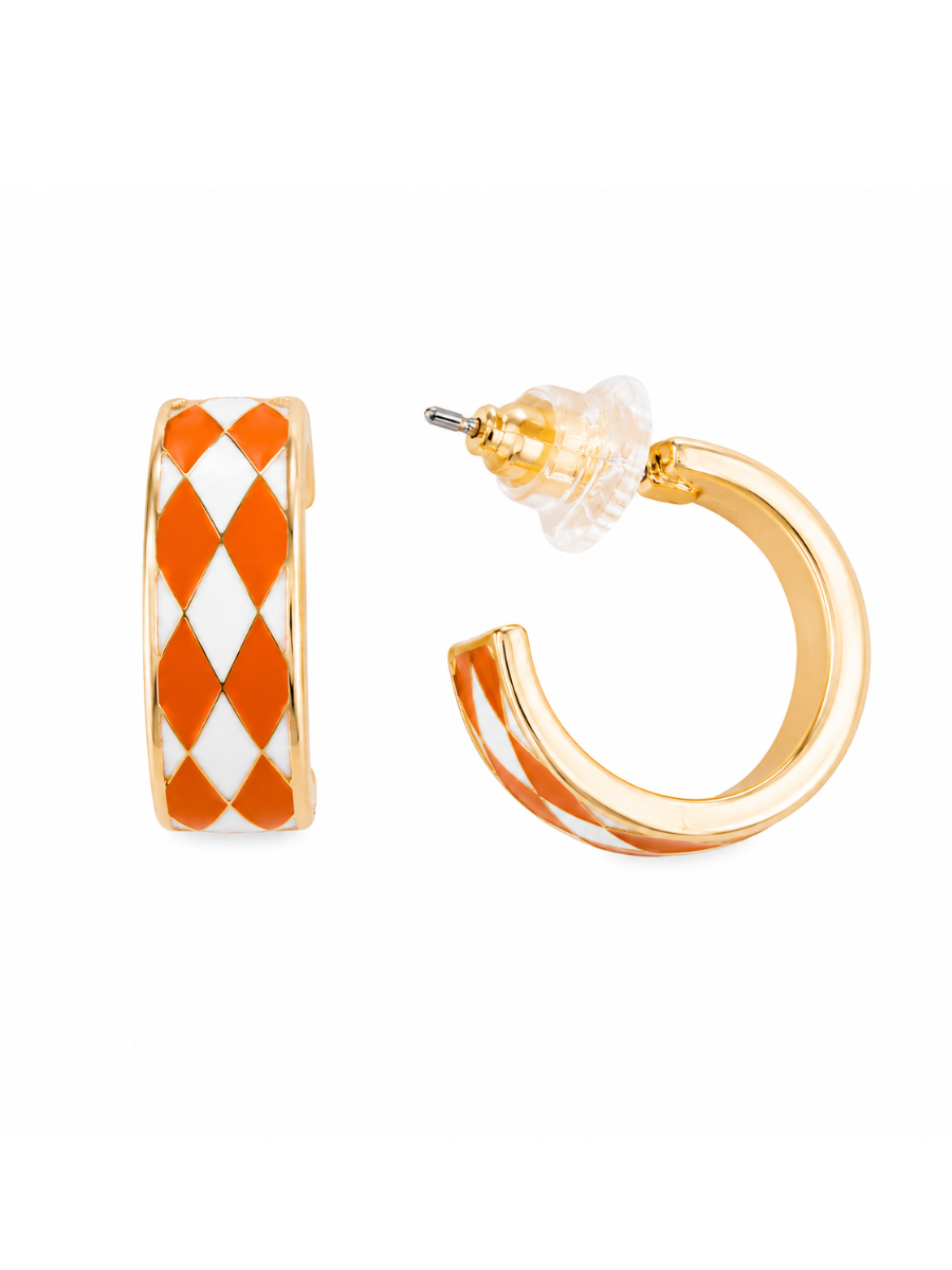 Orange and White Wave Hoop Earrings