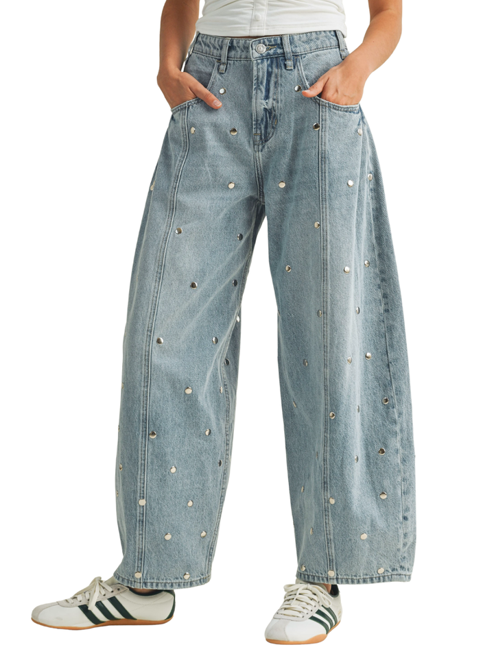 Silver Lining Studded Barrel Jeans