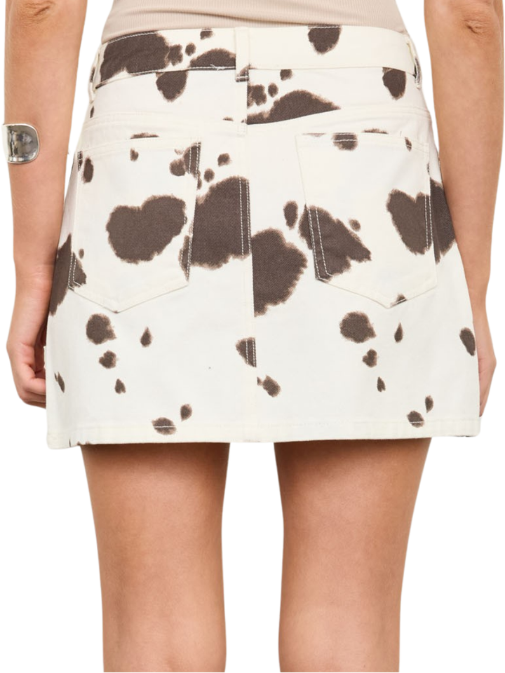 Rancher Cow Print Denim Mini Skirt