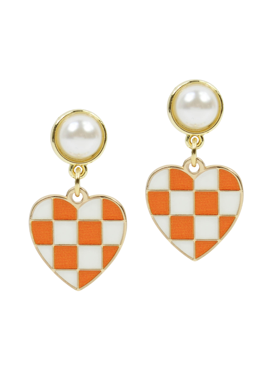 Pearl Checkered Heart Earrings