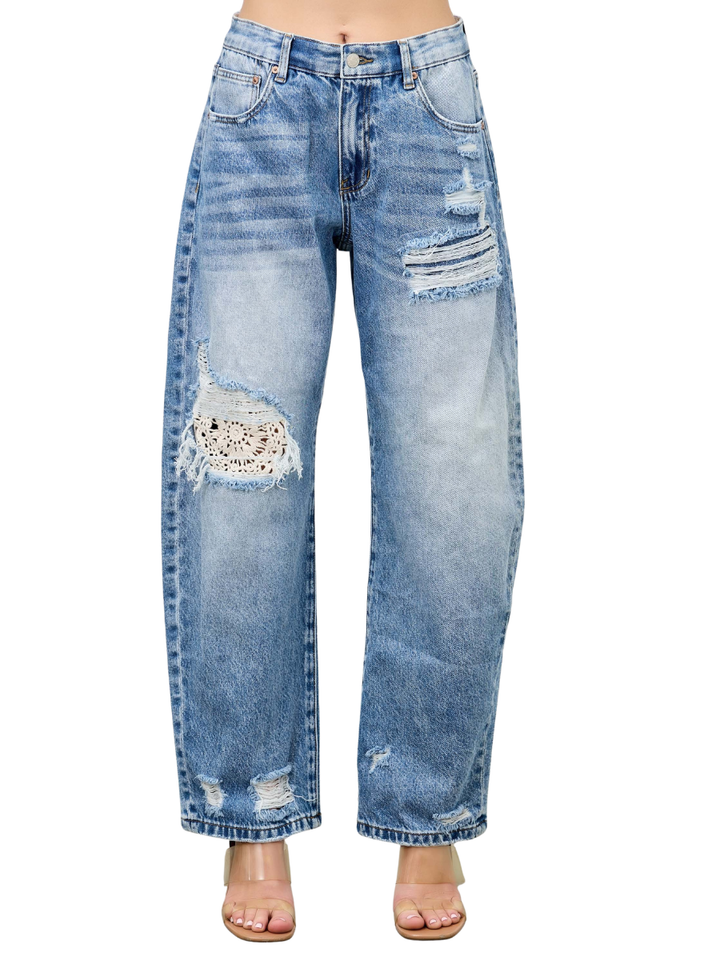 High Rise Crochet Barrel Jeans