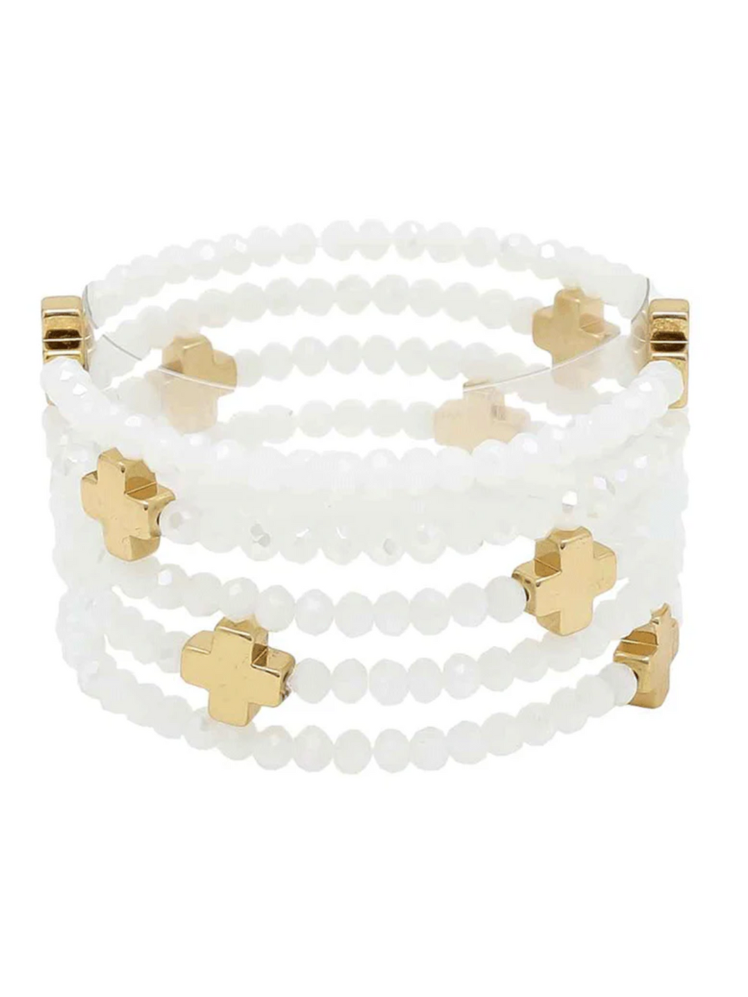 Glass and Gold Beaded Cross Stack Bracelet