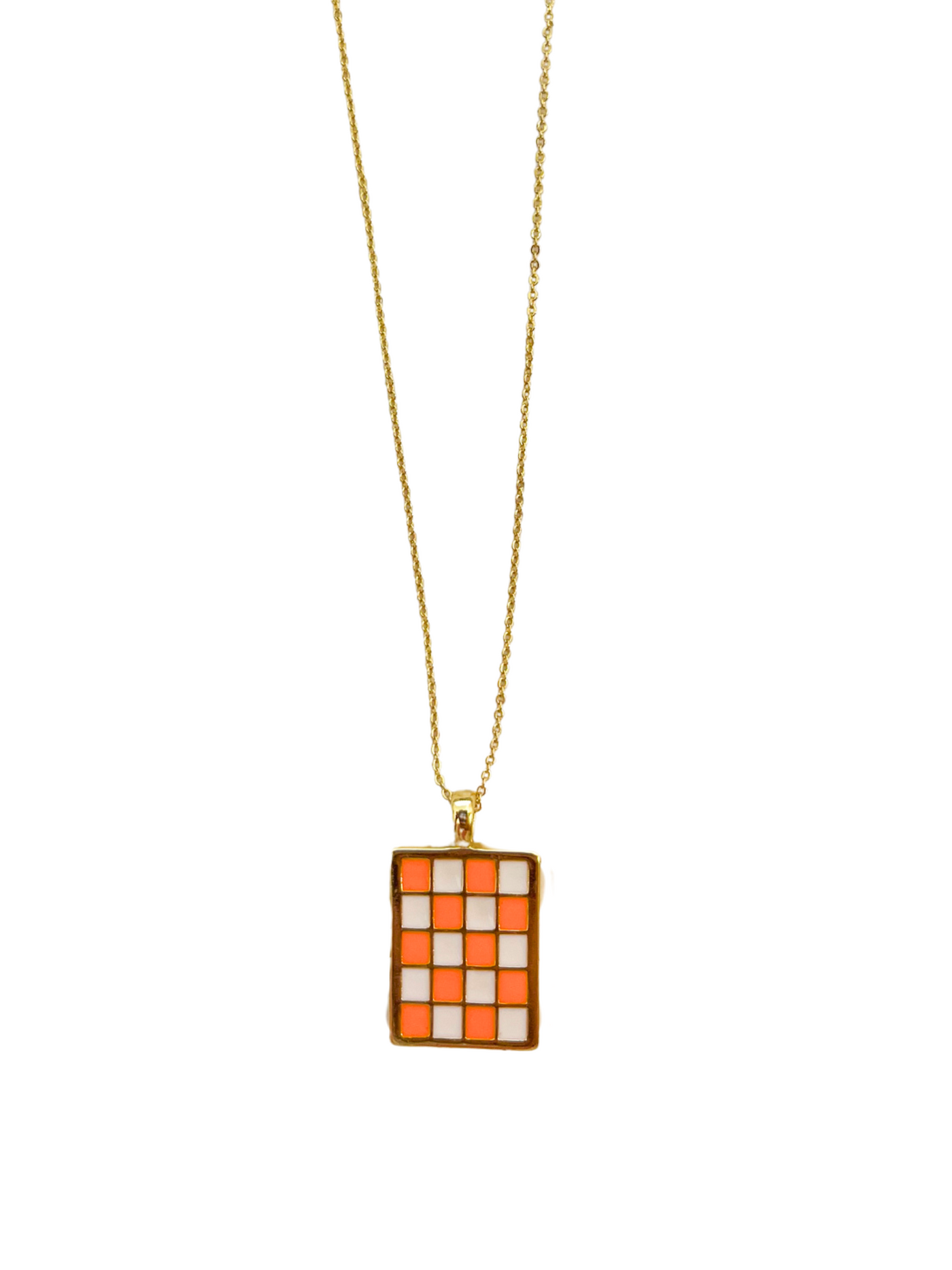 Enamel Checkerboard Dog Tag Necklace