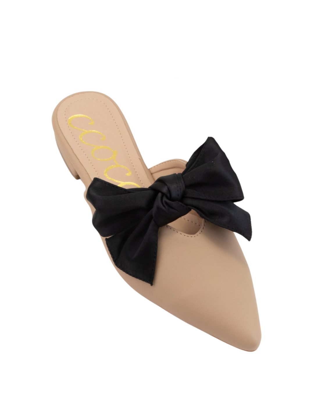 Satin Bow Pointed Toe Mule Flat