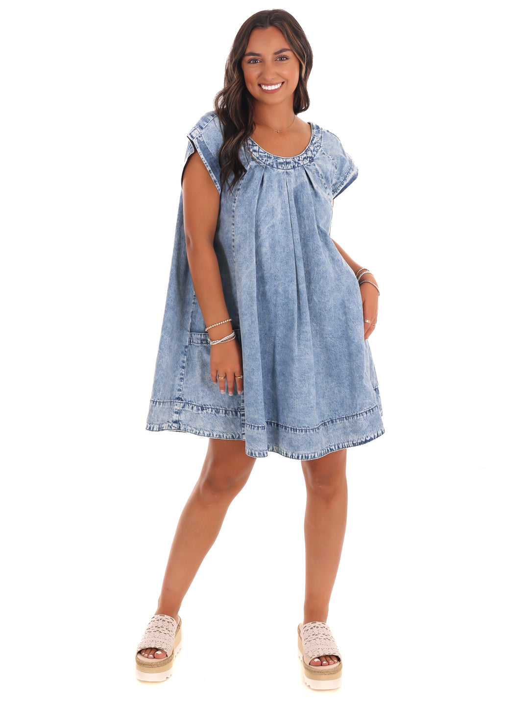 Fading Sunlight Denim Babydoll Dress