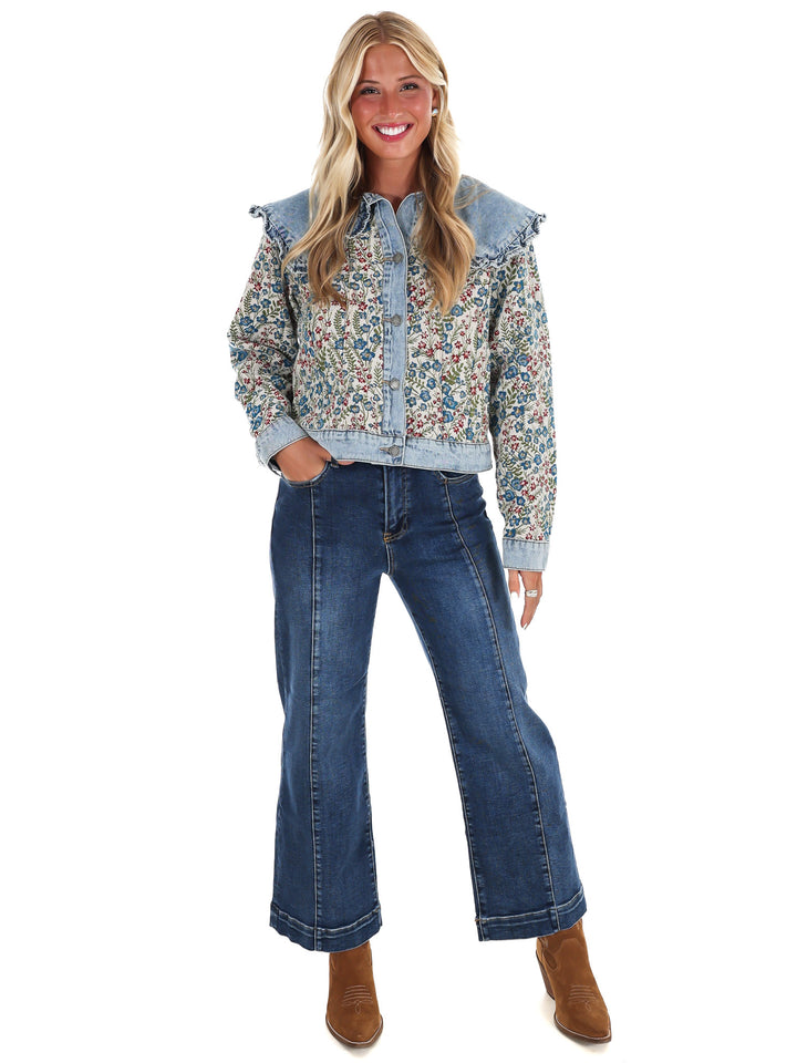 Vintage Finds Floral Ruffle Denim Jacket