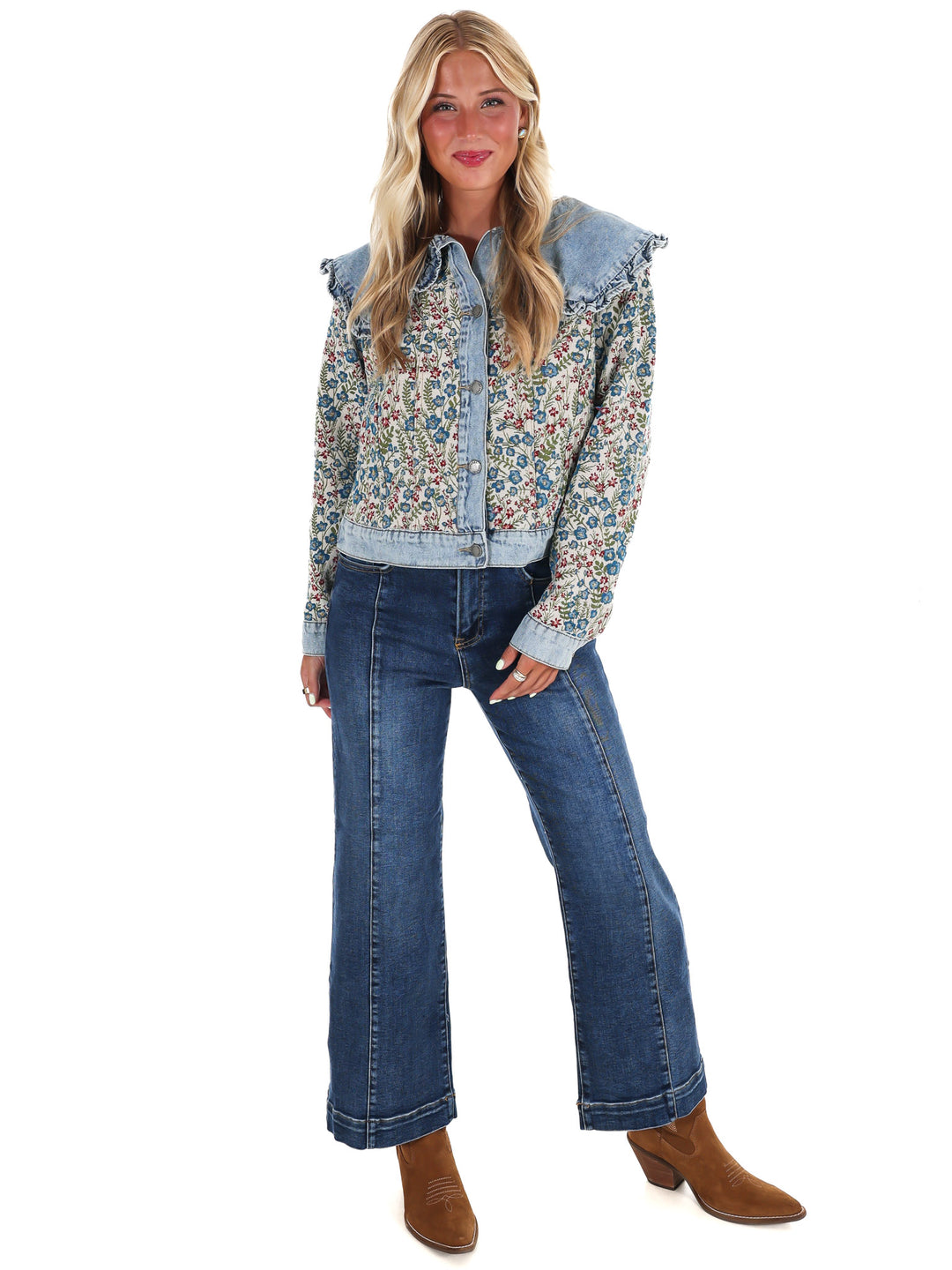 Vintage Finds Floral Ruffle Denim Jacket