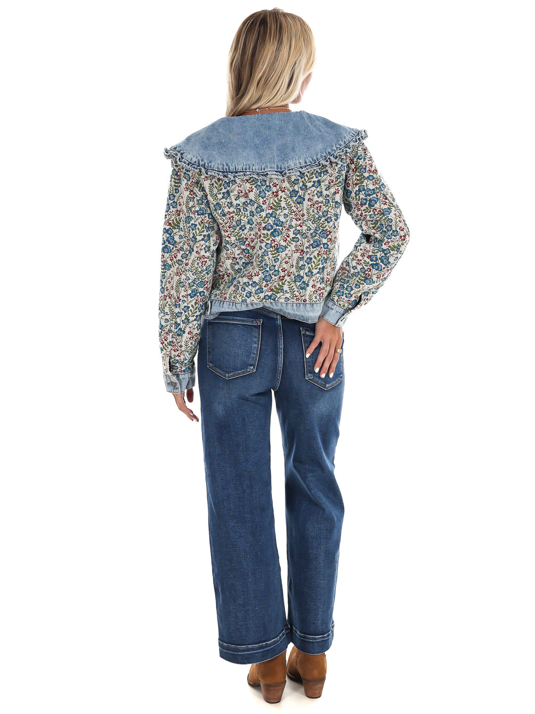 Vintage Finds Floral Ruffle Denim Jacket