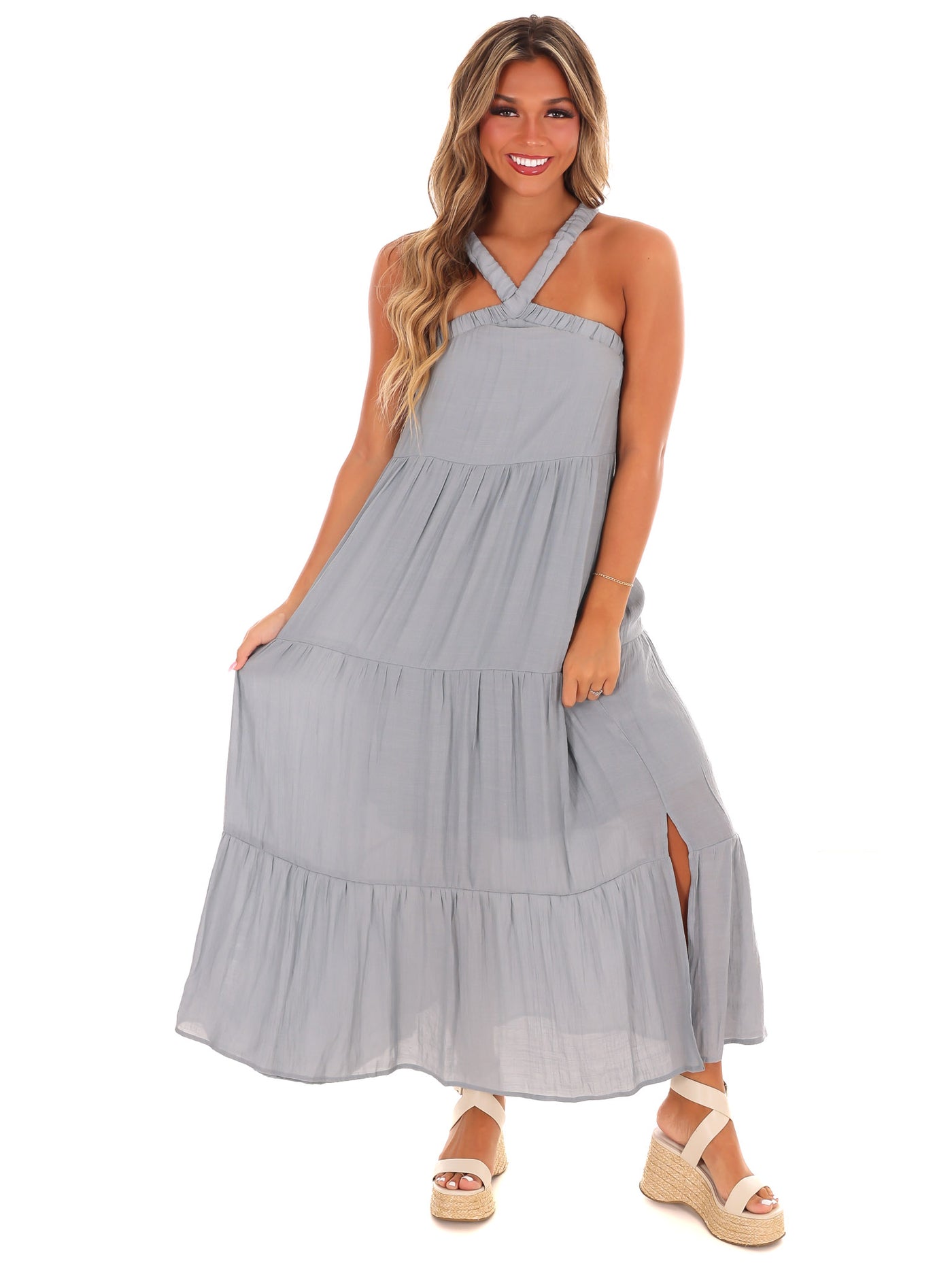 Front and Center Halter Maxi Dress