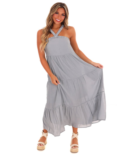 Front and Center Halter Maxi Dress