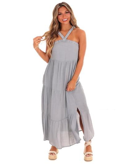 Front and Center Halter Maxi Dress