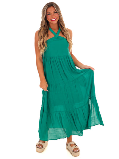 Front and Center Halter Maxi Dress