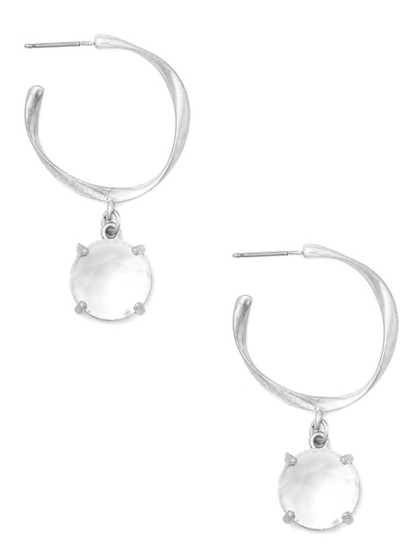 Metallic Glass Stone Charm Hoop Earrings