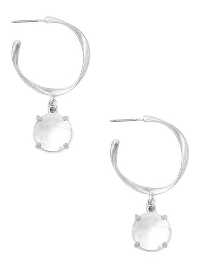 Metallic Glass Stone Charm Hoop Earrings