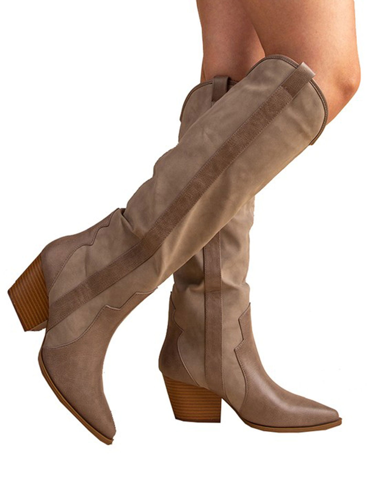 Gitty Up Taupe Crinkle Tall Cowboy Boots