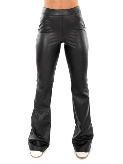 Spanx: Leather-Like Flare Pant Petite - Luxe Black – B Social Boutique