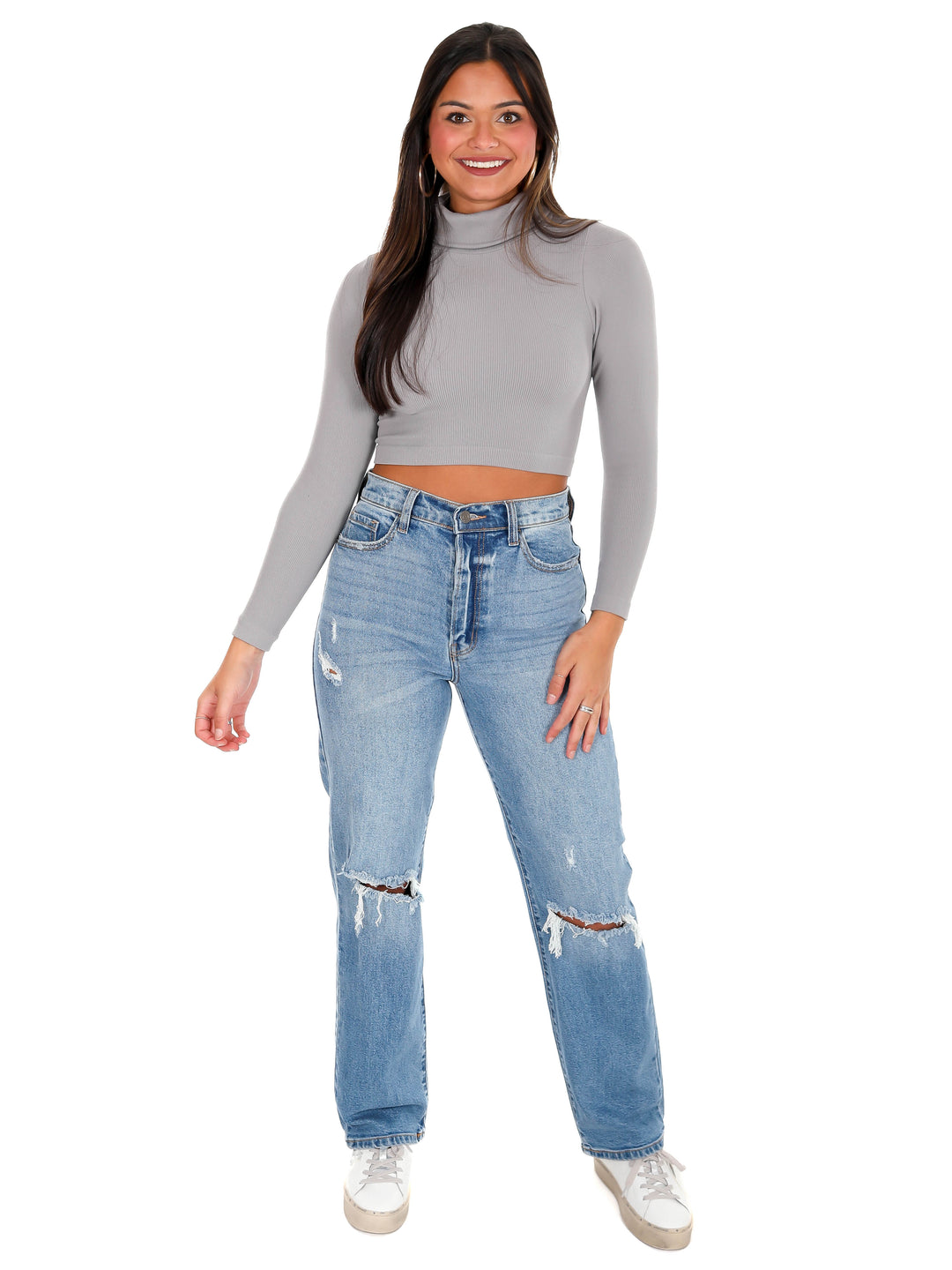 Girl in Mine Foldover Neck Top