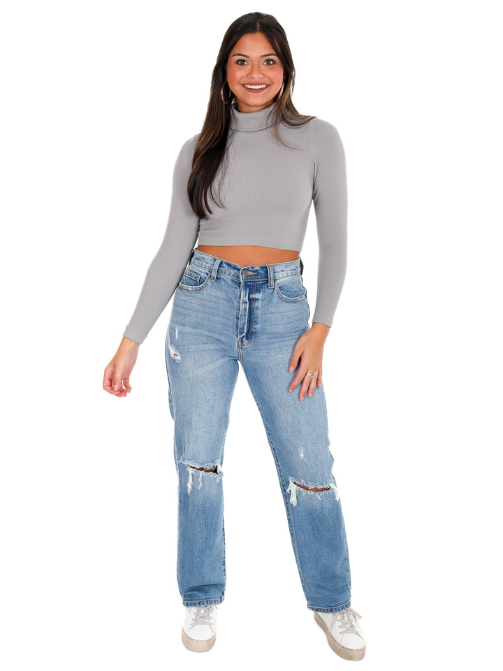 Girl in Mine Foldover Neck Top