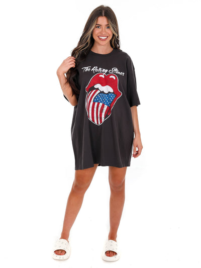 Rolling Stones USA Flag Lick Off Oversized Distressed Tee