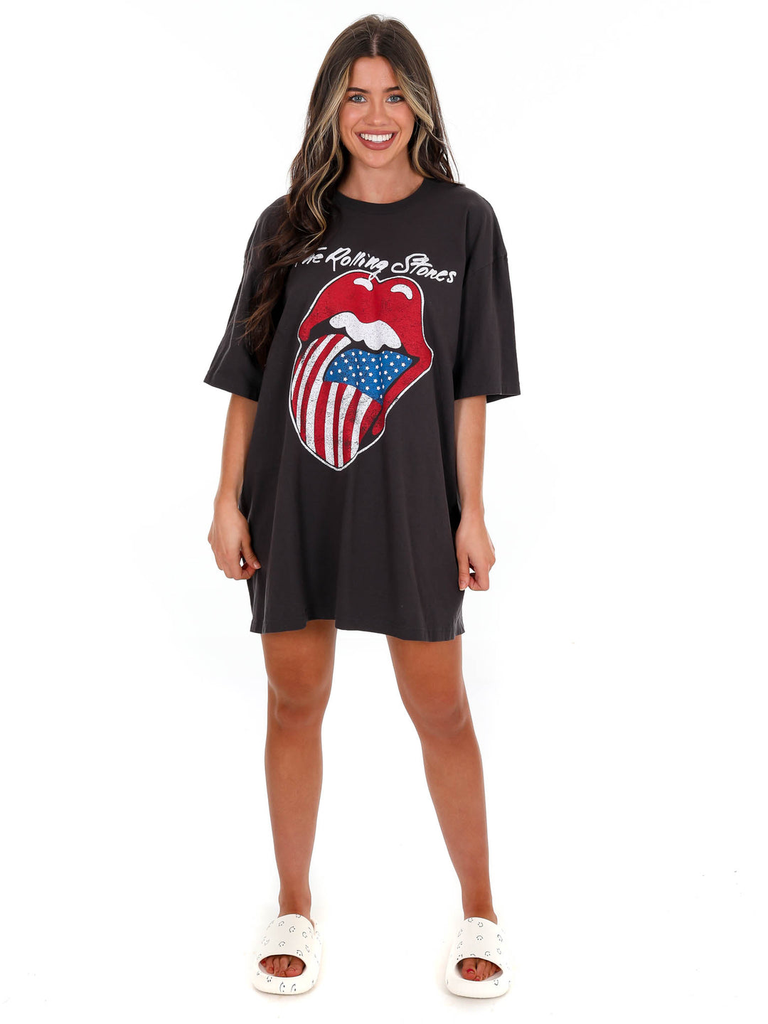 Rolling Stones USA Flag Lick Off Oversized Distressed Tee