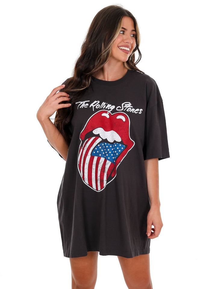 Rolling Stones USA Flag Lick Off Oversized Distressed Tee