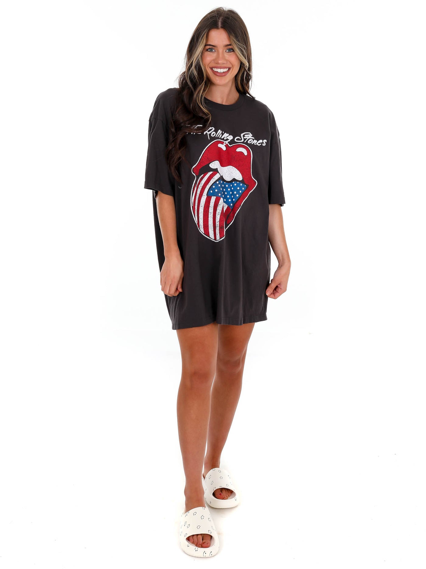 Rolling Stones USA Flag Lick Off Oversized Distressed Tee