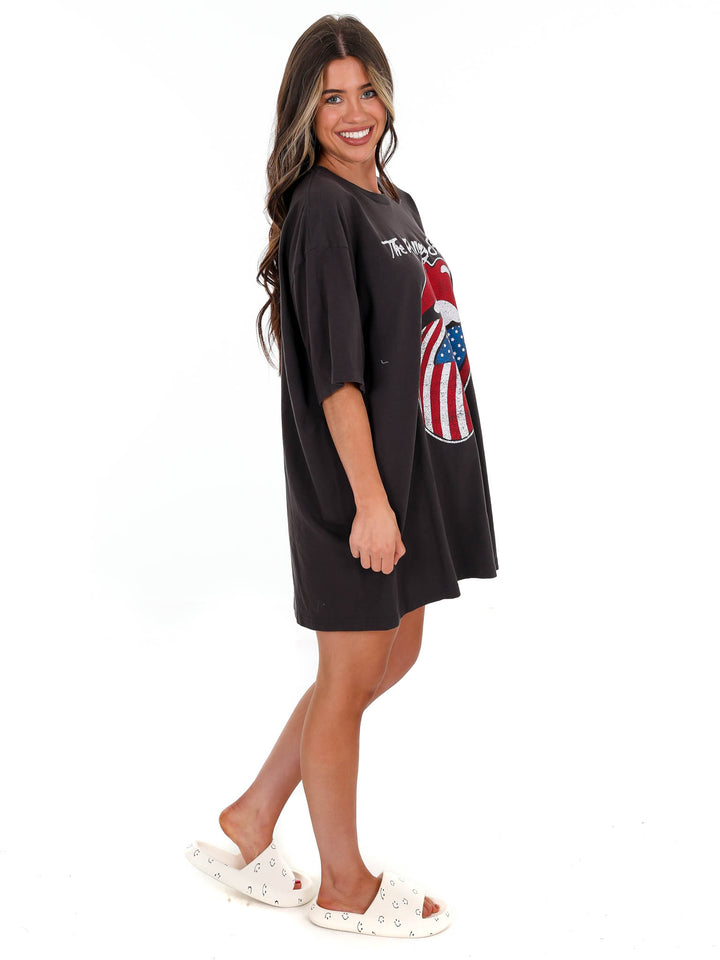 Rolling Stones USA Flag Lick Off Oversized Distressed Tee