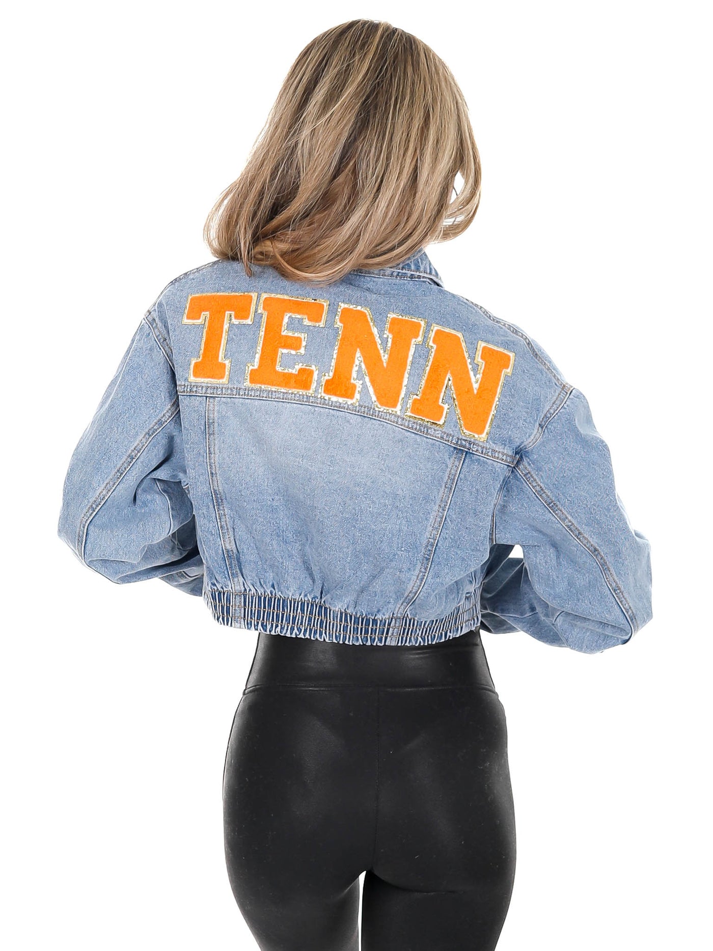 Chenille TENN Elastic Cropped Denim Jacket