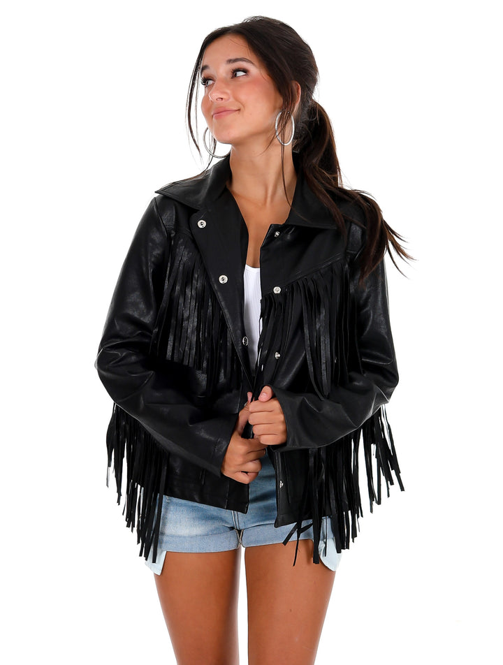 Walk this Way Pleather Fringe Jacket