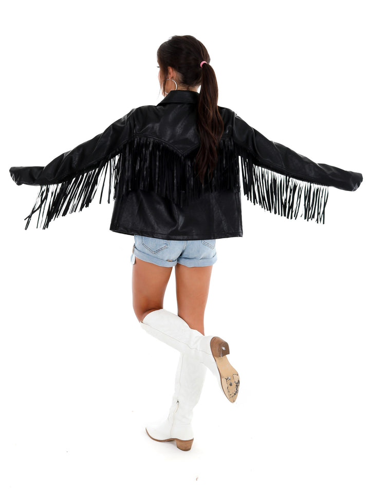 Walk this Way Pleather Fringe Jacket