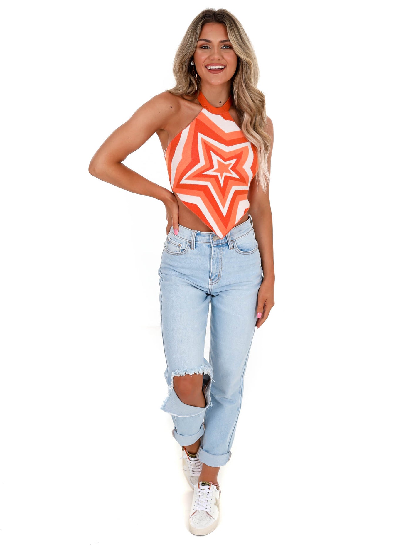 You're A Star Colorblock Knit Crop Halter Top