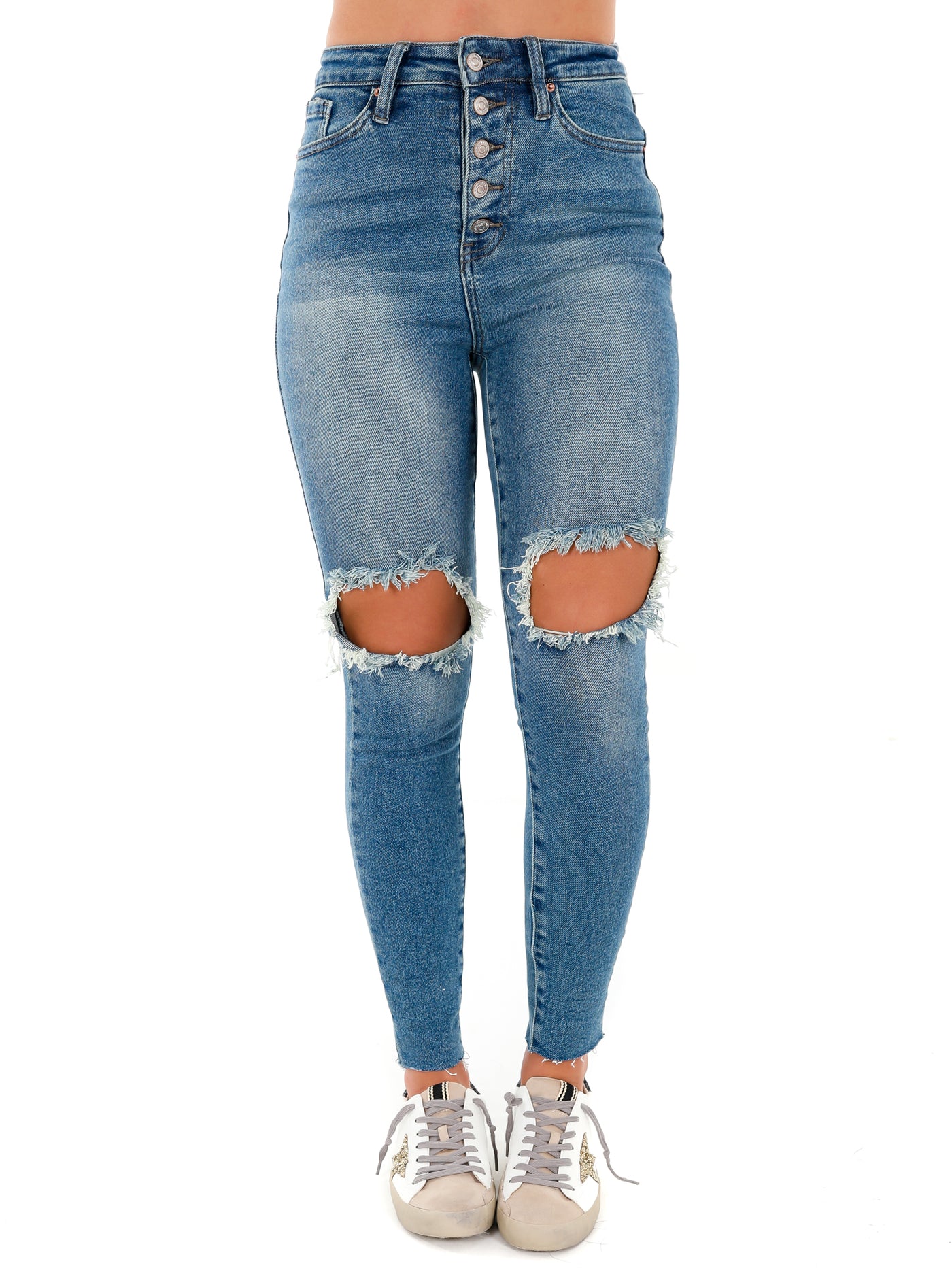 Past Due Exposed Button Ankle Jeans
