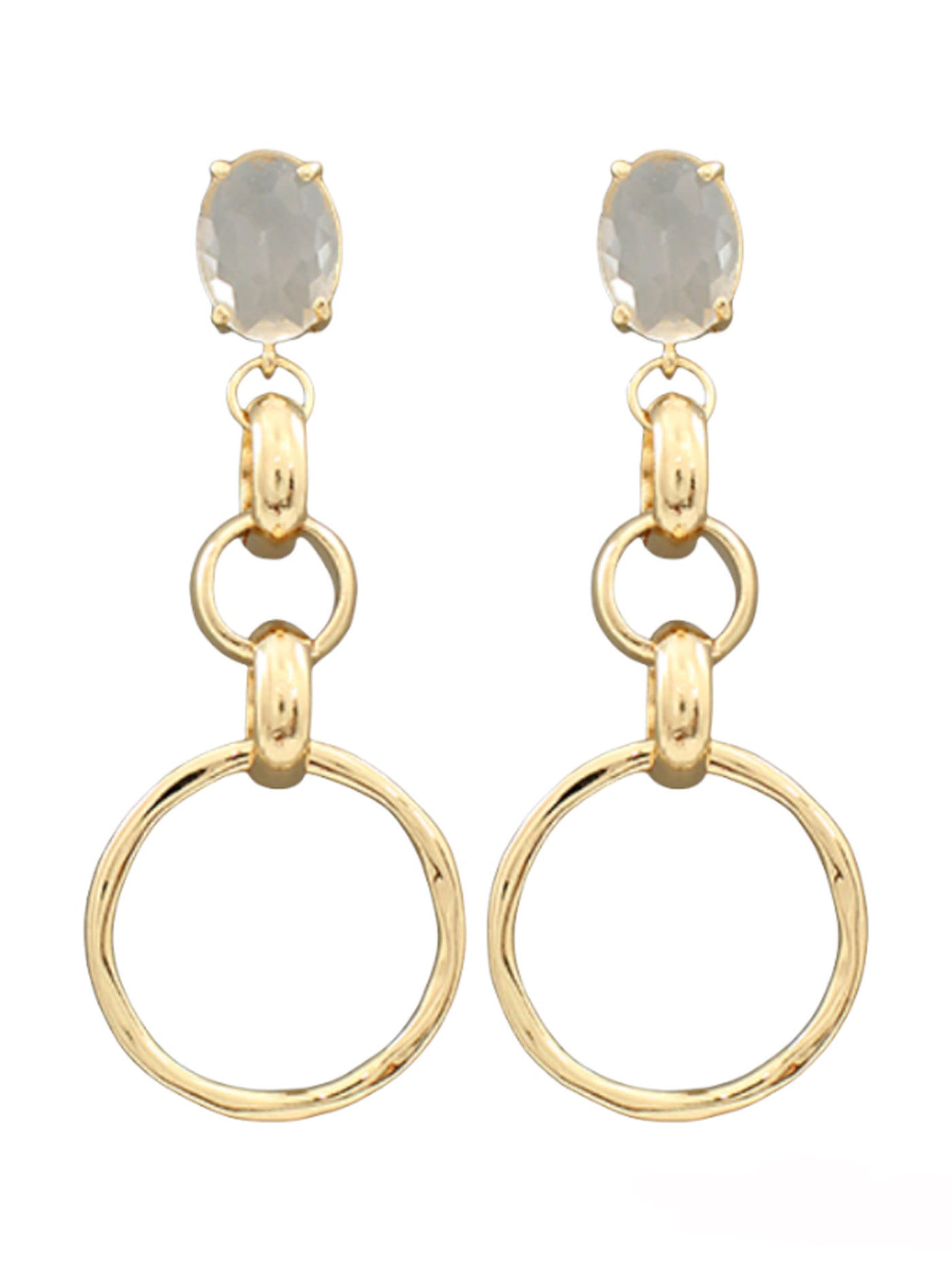 Oval Crystal & Chain Link Earrings