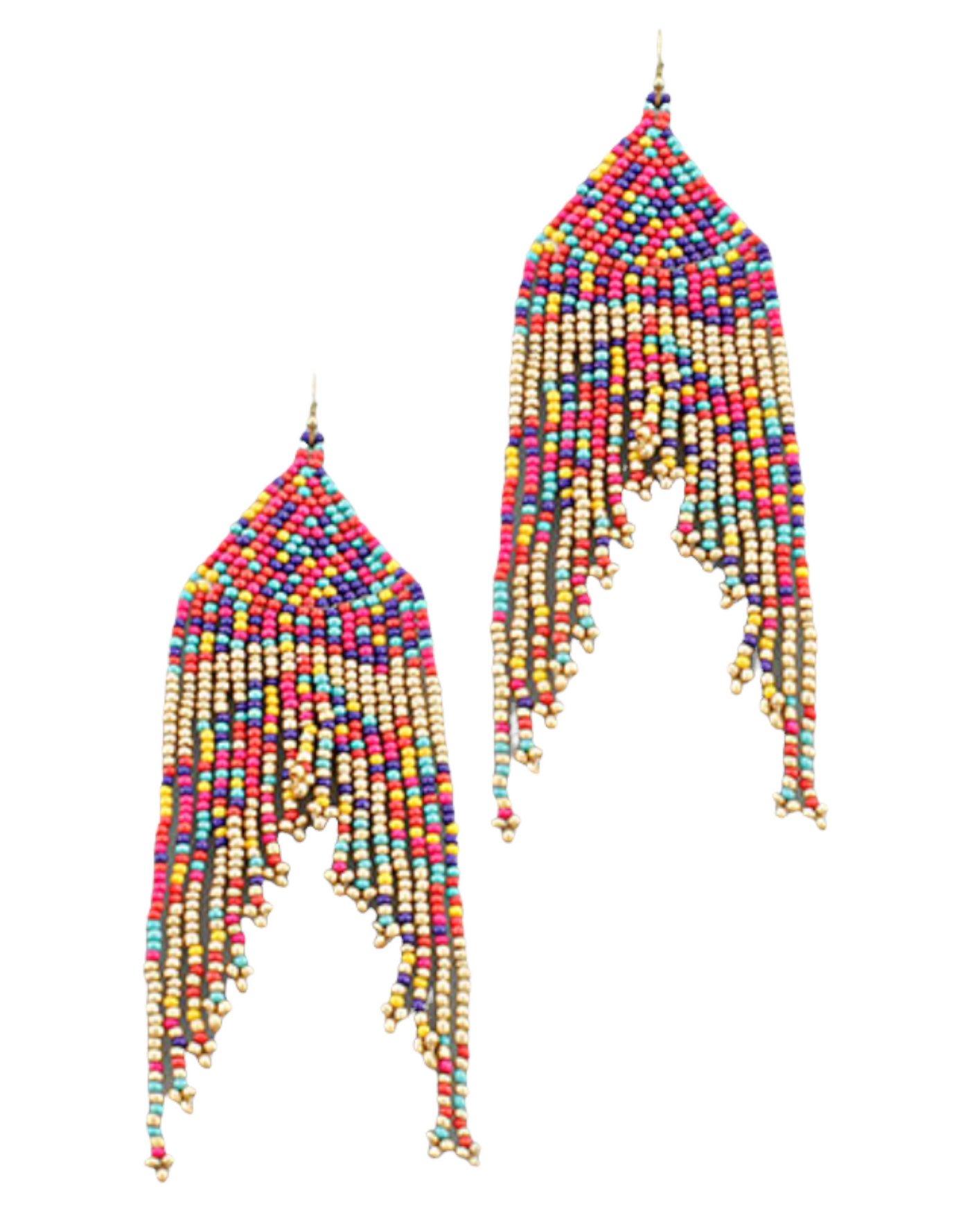 Triangle Mutli Color Tassel Beads Earrings