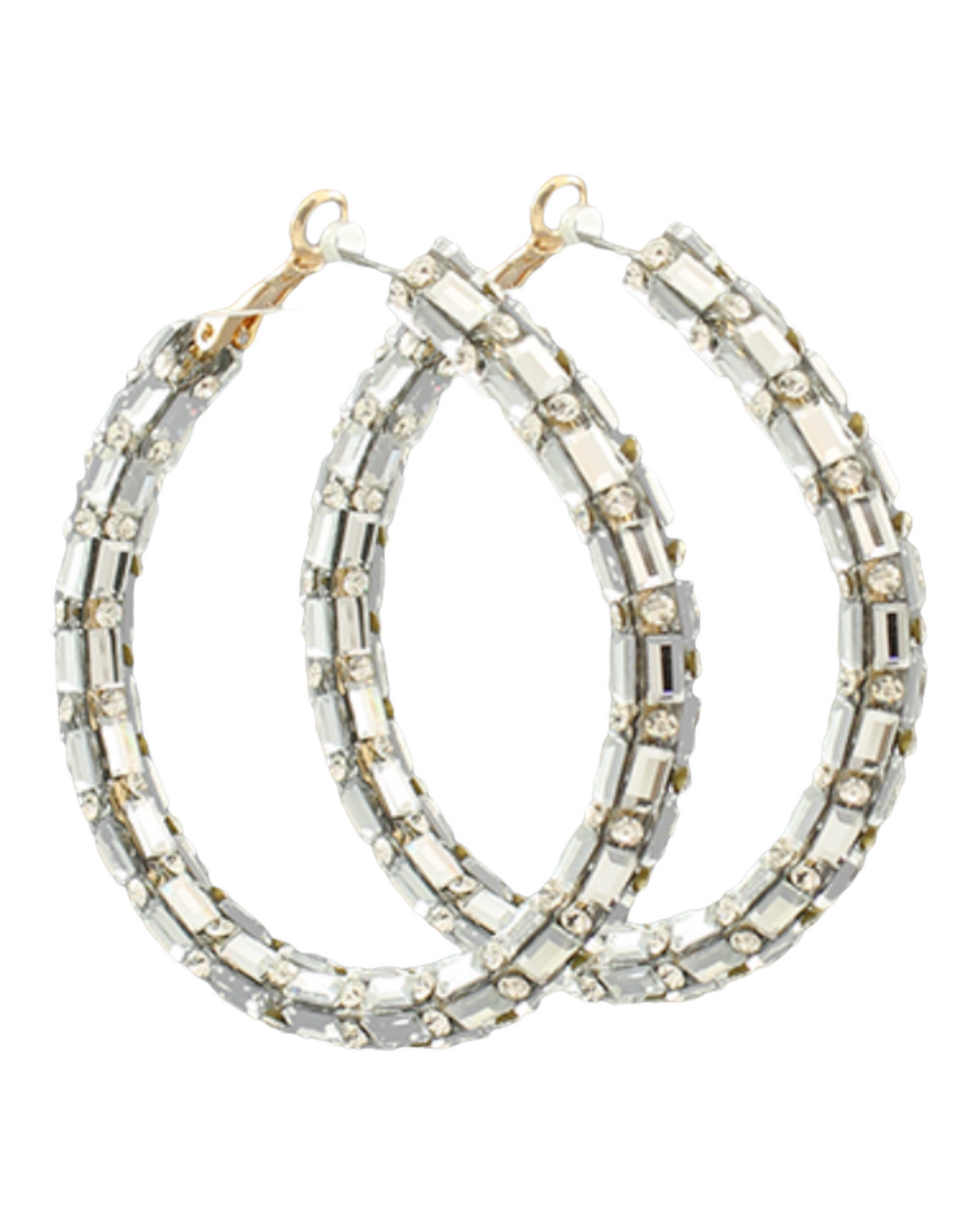 Baguette Pave Clear Hoop Earrings