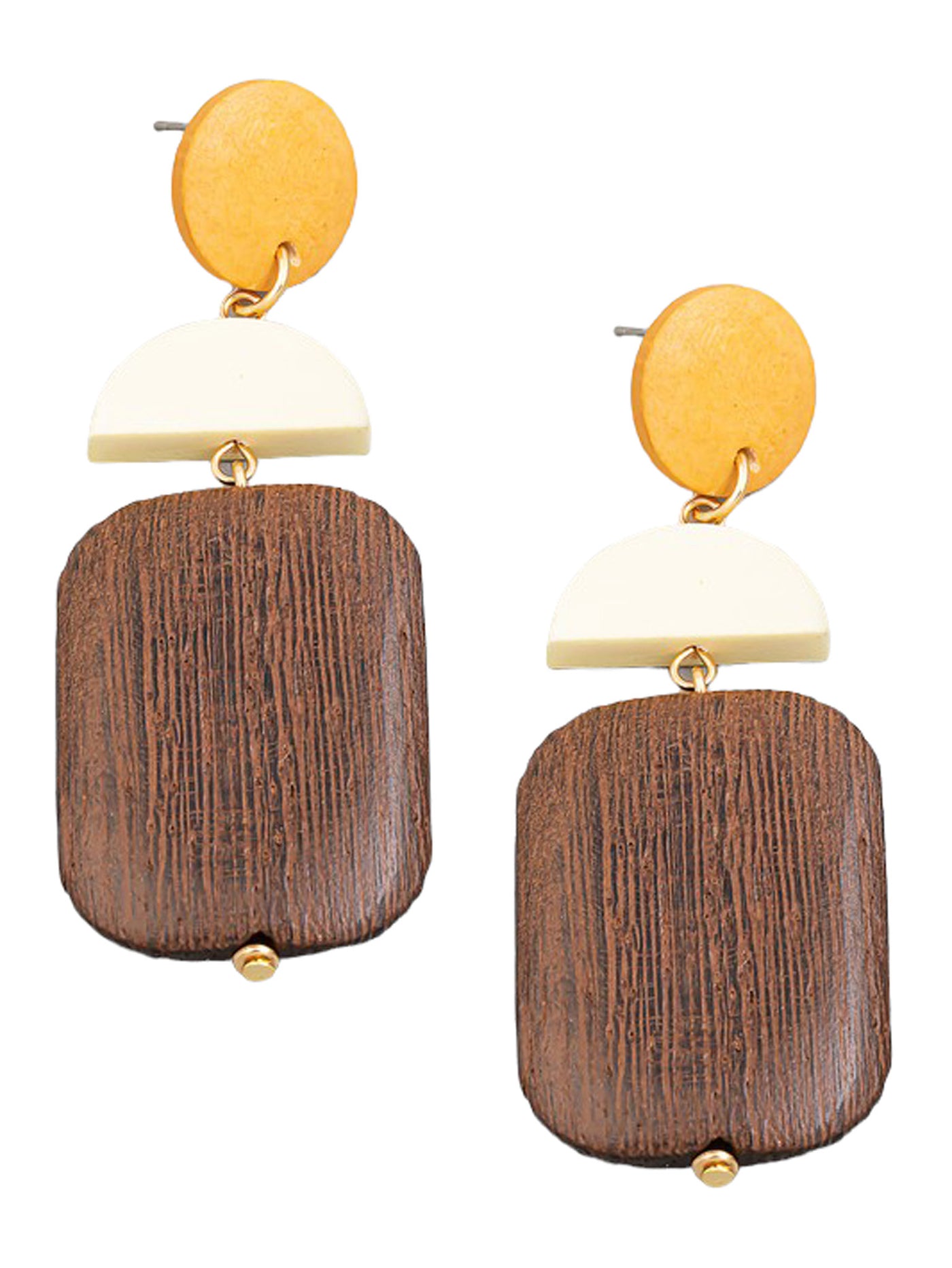 Geo Wooden Square Layered Drop Earrings