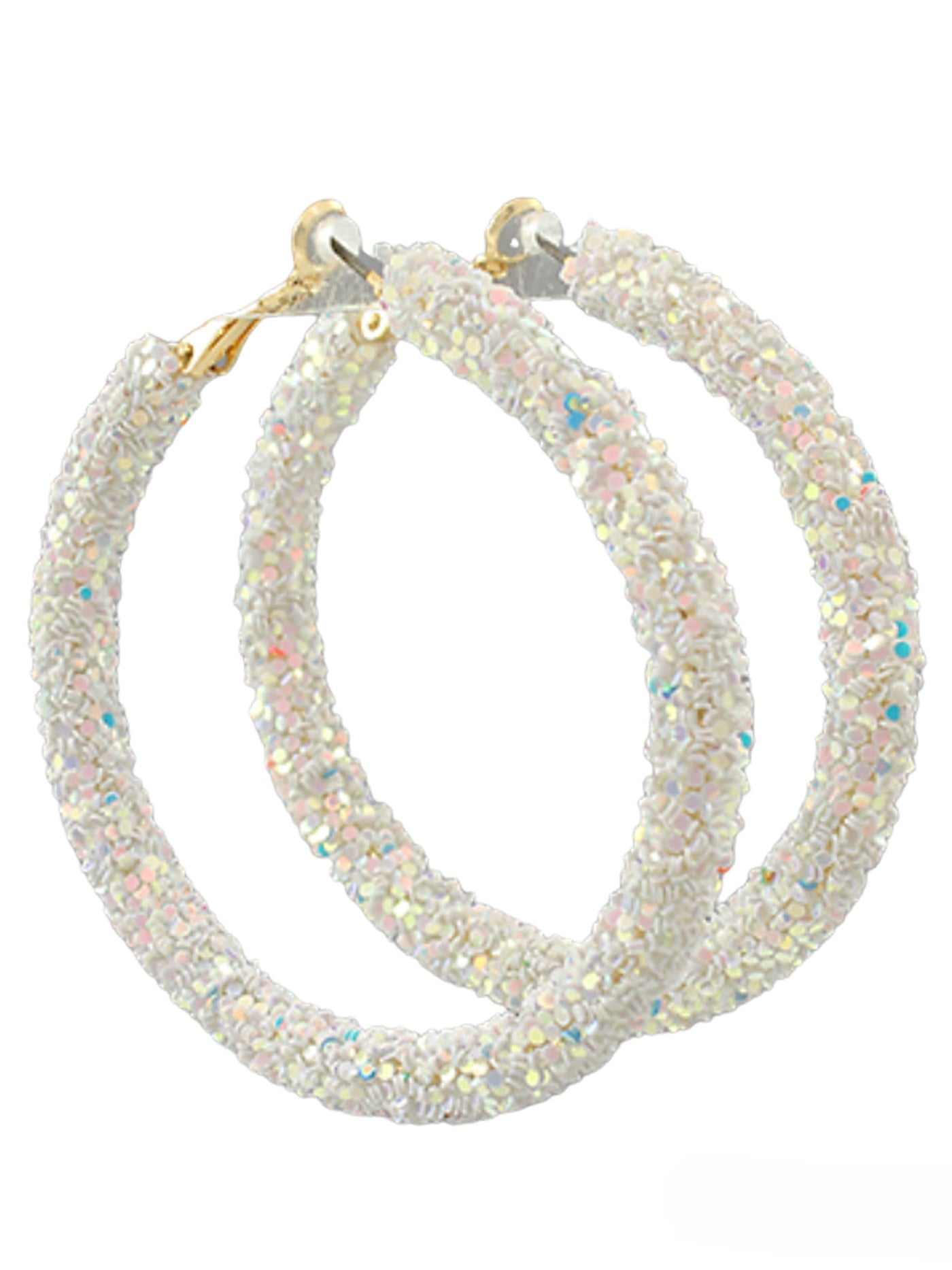 50mm White Glitter Hoop Earrings