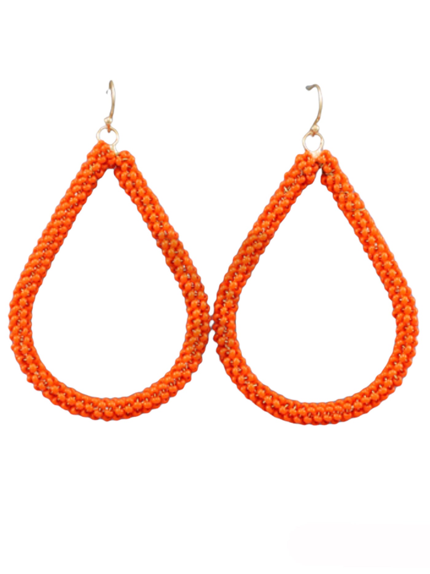 Orange Beaded Teardrop Earrings