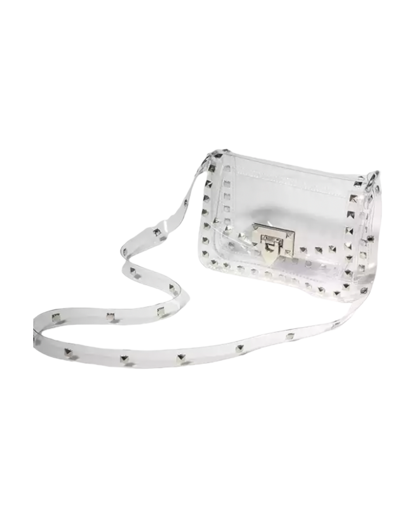 Clear Silver Studded Snap Front Handbag