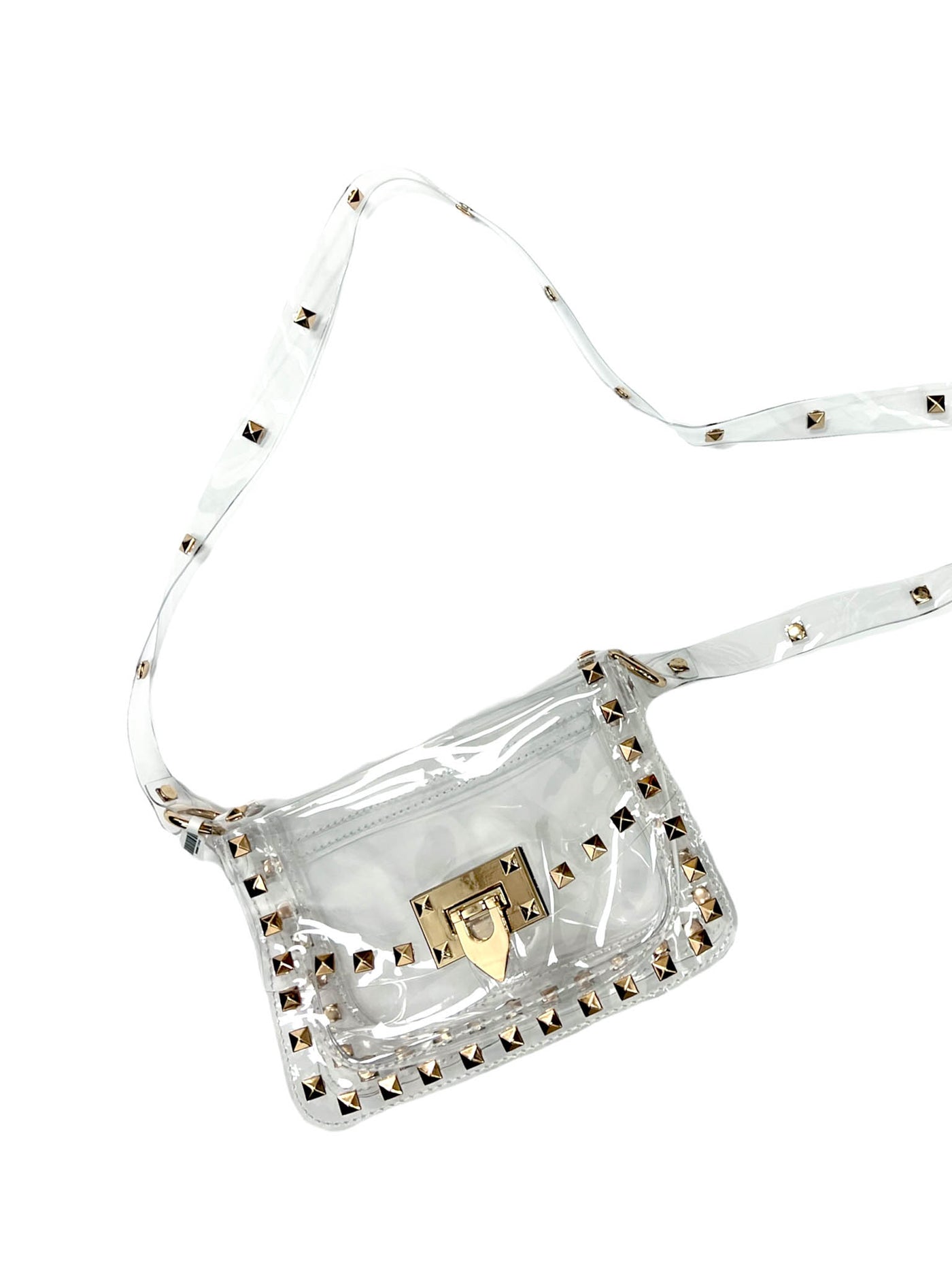 Clear Gold Studded Snap Front Handbag