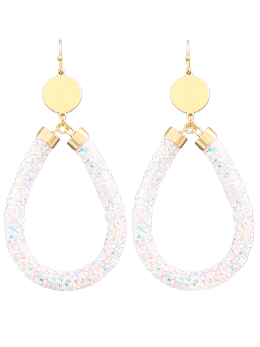 White Teardrop Sparkling Tube Earrings