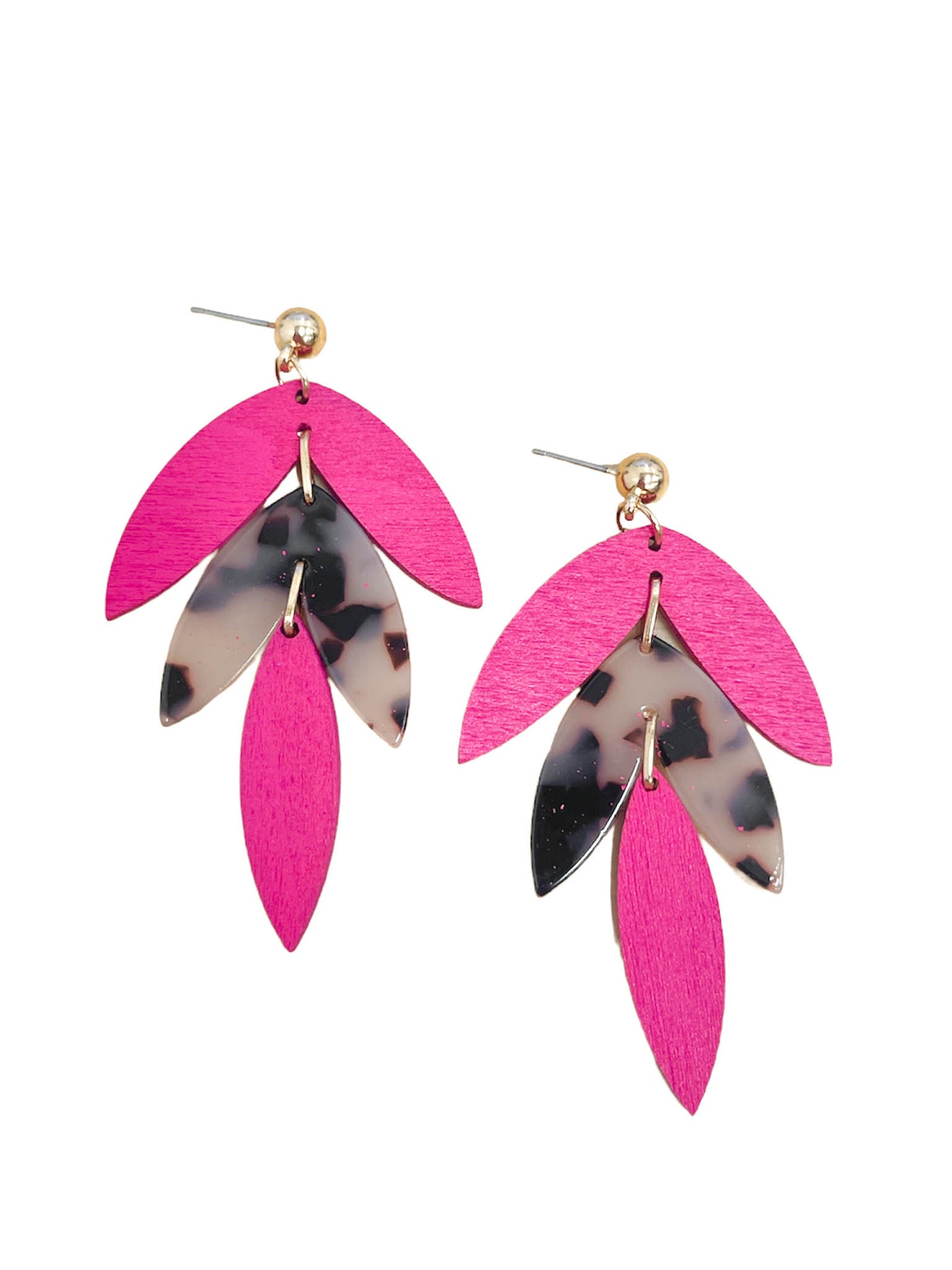 Wood and Acetate Pink Earrings